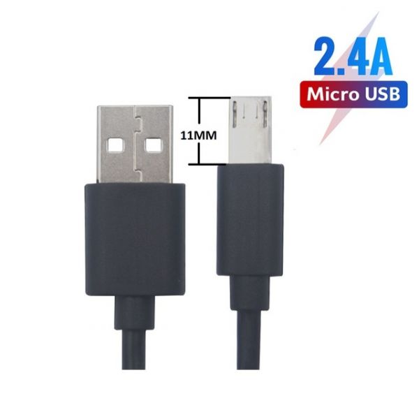 Кабель зарядный 1м USB - Micro USB с удлиненным штекером 10мм Black 